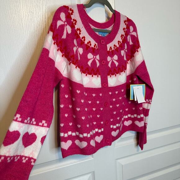 NWT CeCe Pink Hearts Patterned Cardigan - Picture 3 of 5